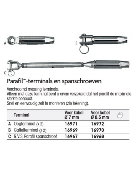 Verchroomd messing gaffel terminal  7 mm 